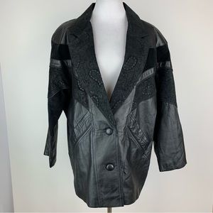 Vintage Preston & York Black Leather Patchwork Jacket Medium Petite